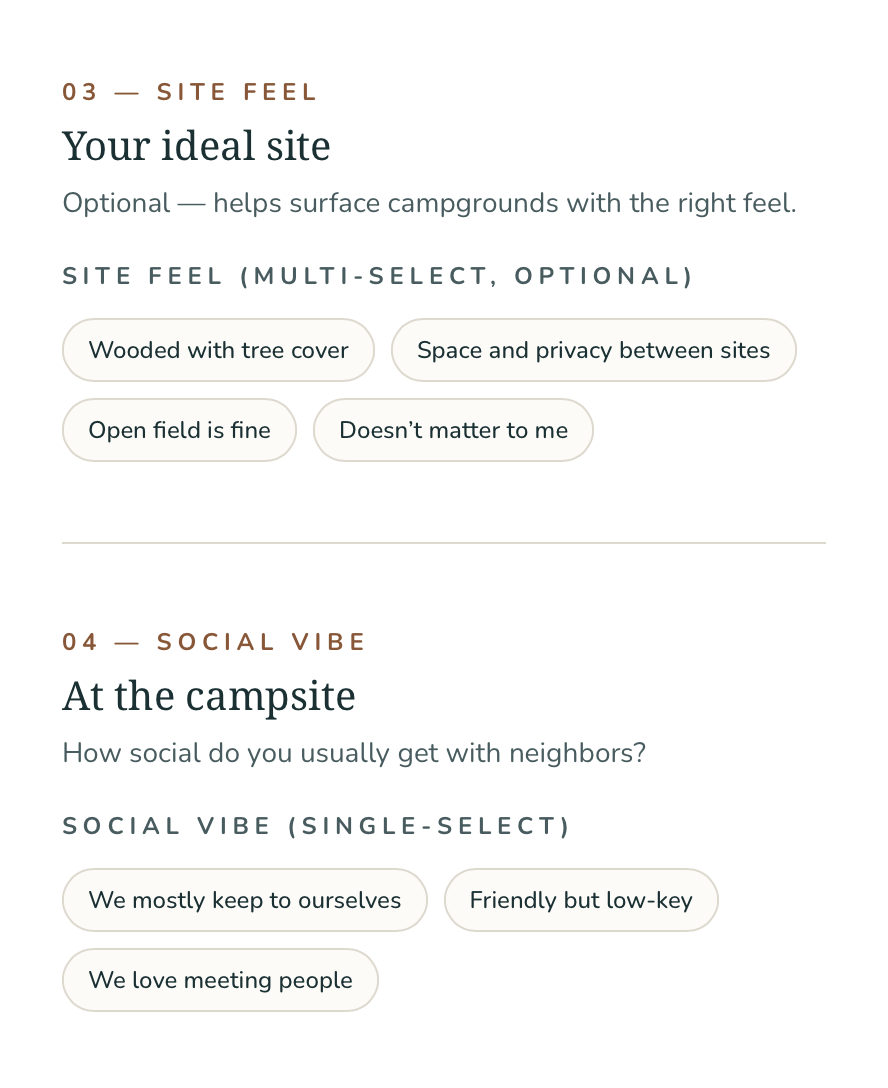 Profile crop showing site type and social environment preferences.